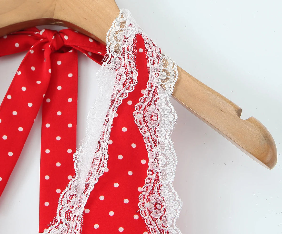 Polka Dot Lace Trim Dress - Festigal