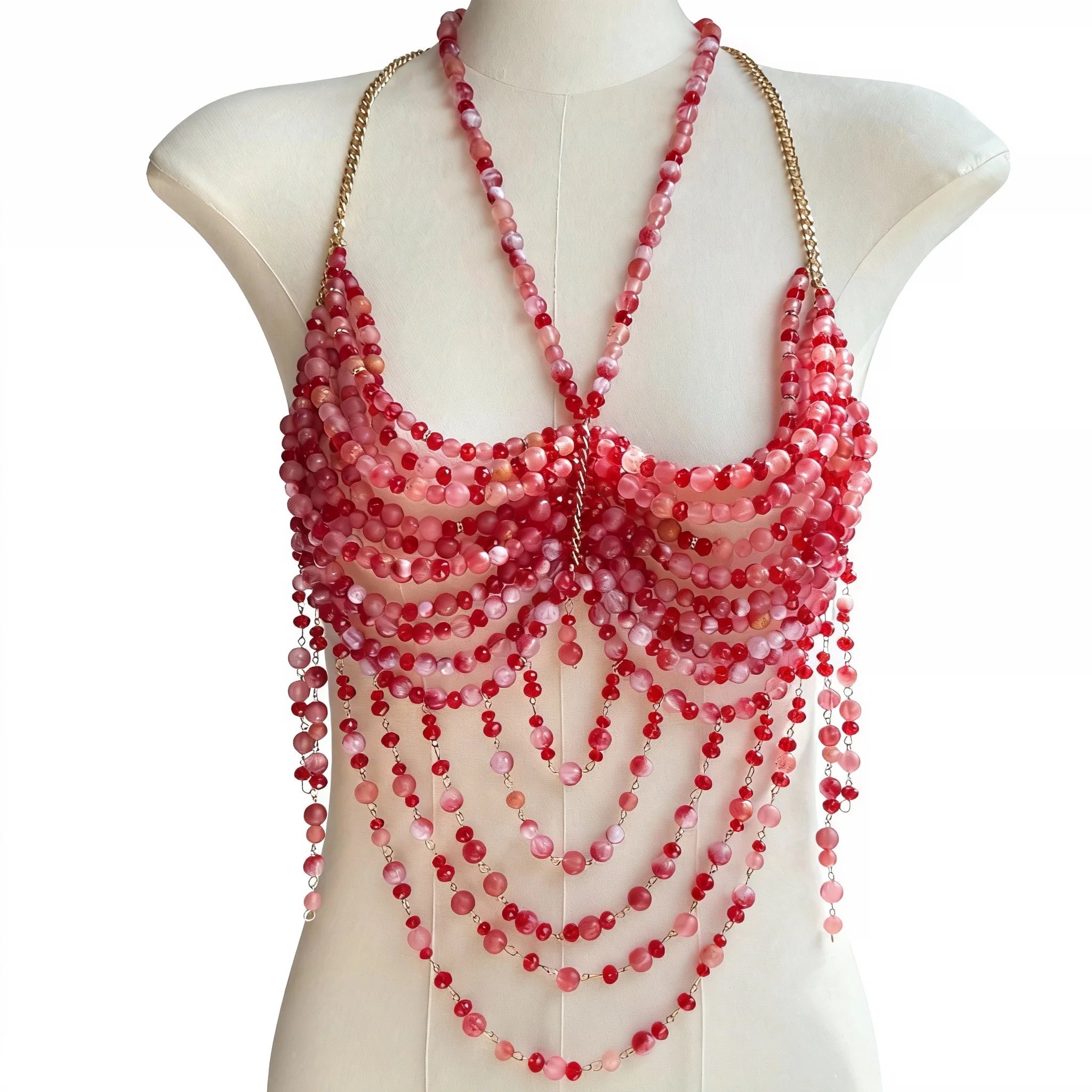 Beaded Tassel Chain Halter Neck Top
