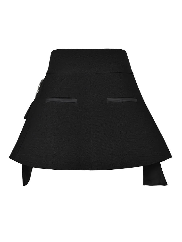 Irregular Rhinestone High Waisted Skirt - Festigal