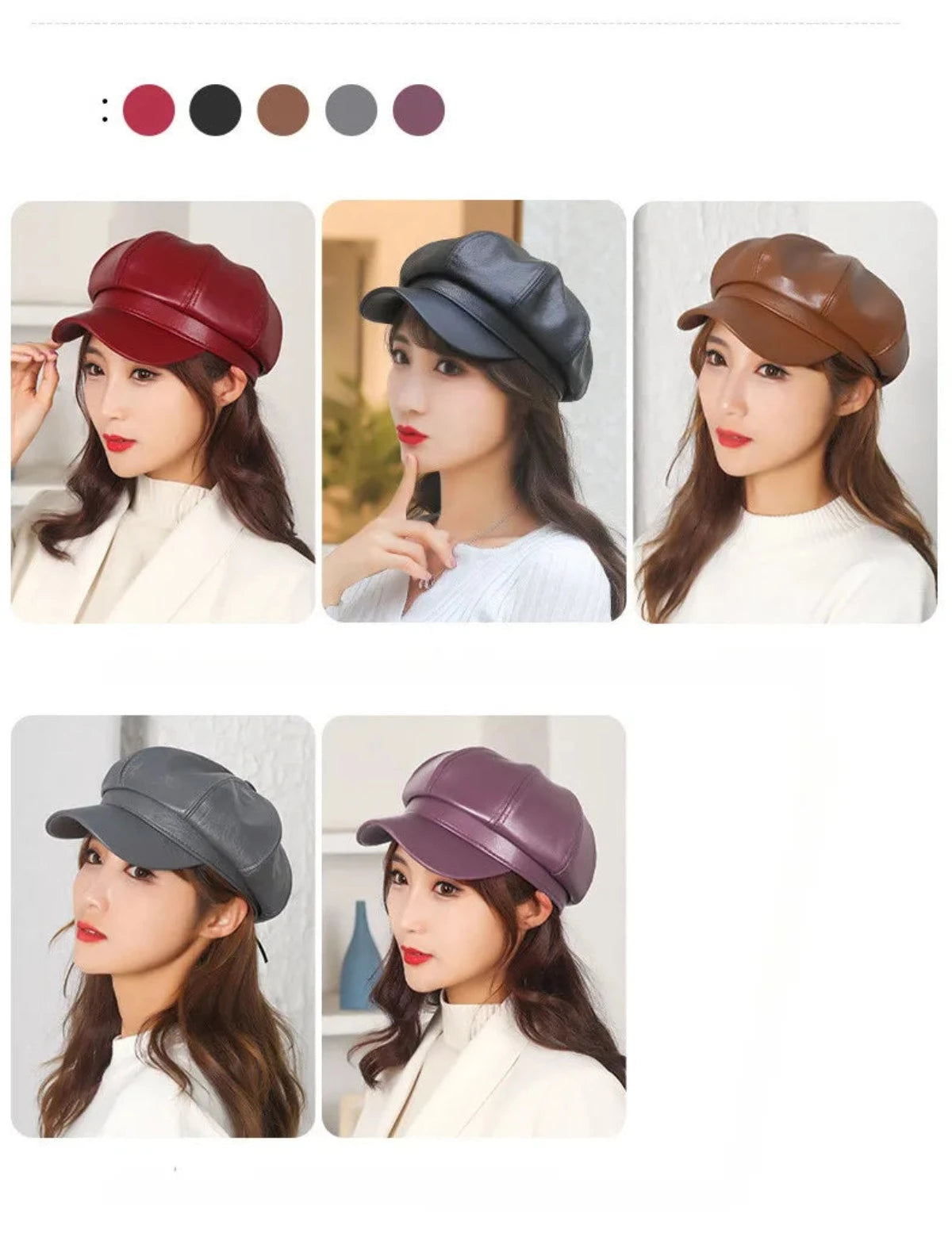 Faux Leather Adjustable Beret Cap - Festigal