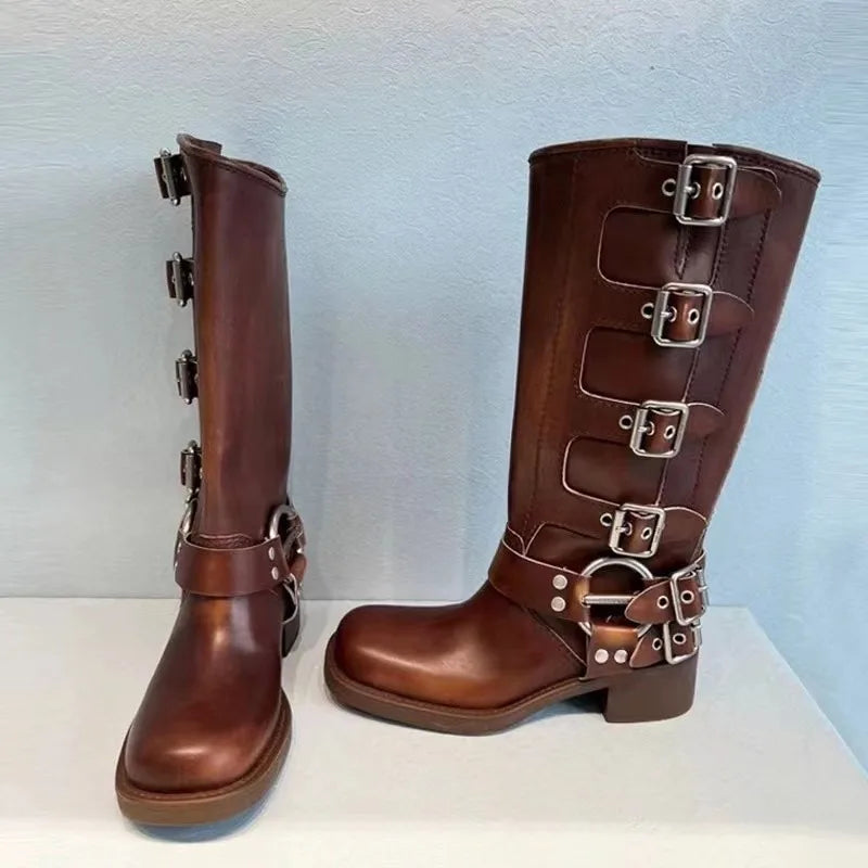 Western Buckle Mid Calf Boots - Festigal
