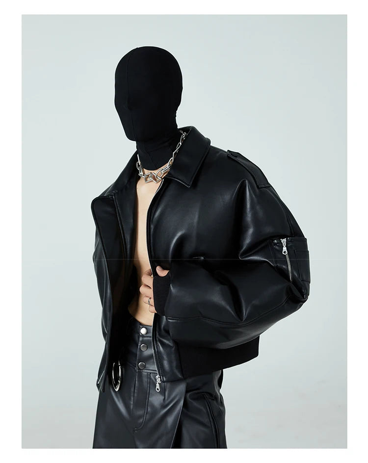 Black Faux Leather Bomber Jacket - Festigal