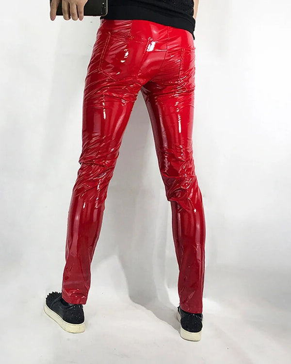 Mens Red Faux Leather Pants