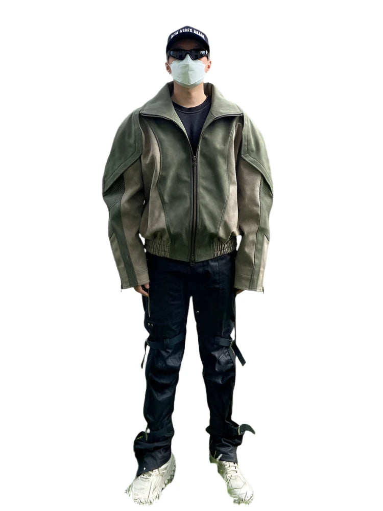 Mens Faux Leather Patchwork Jacket - Festigal