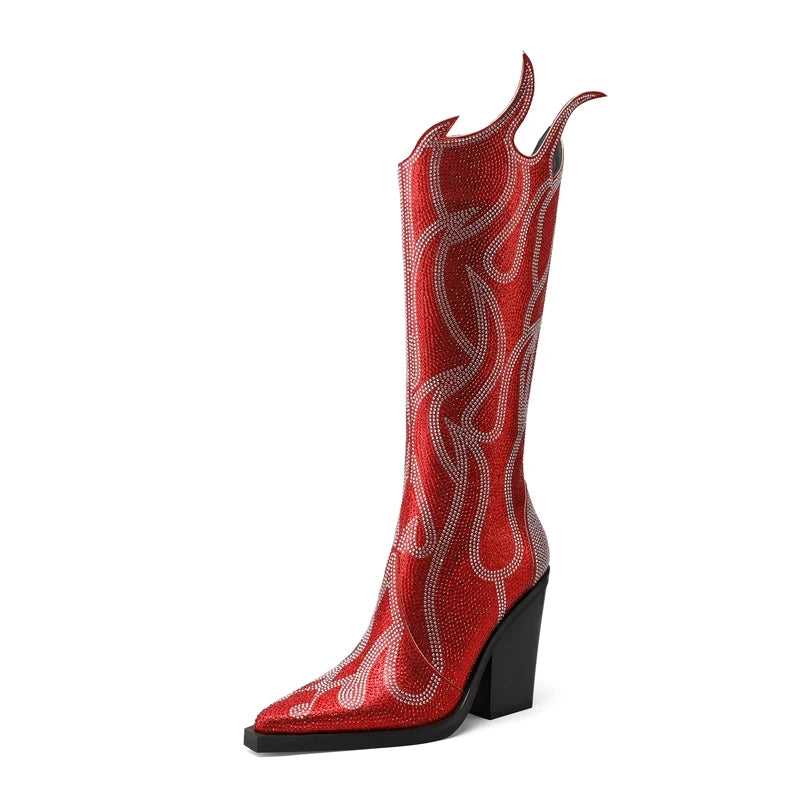 Rhinestone Flame Cowboy Boots - Festigal