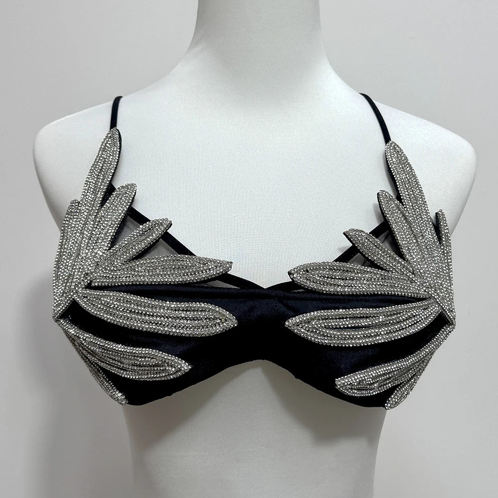 Leaf Rhinestone Bra - Festigal