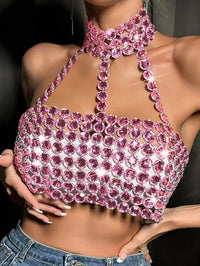 Rhinestone Halter Neck Crop Top