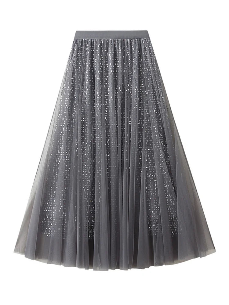 Sequin Mesh Midi Skirt - Festigal