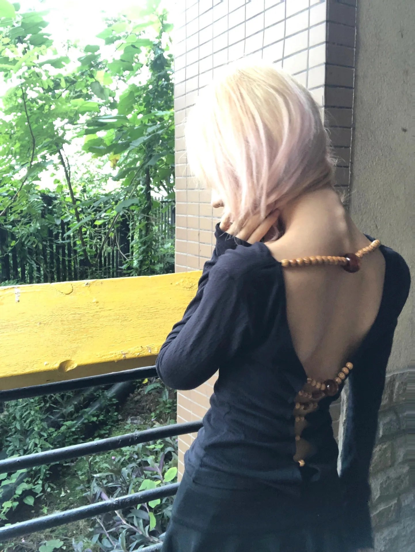 Beaded Hollow Out Long Sleeve Top - Festigal