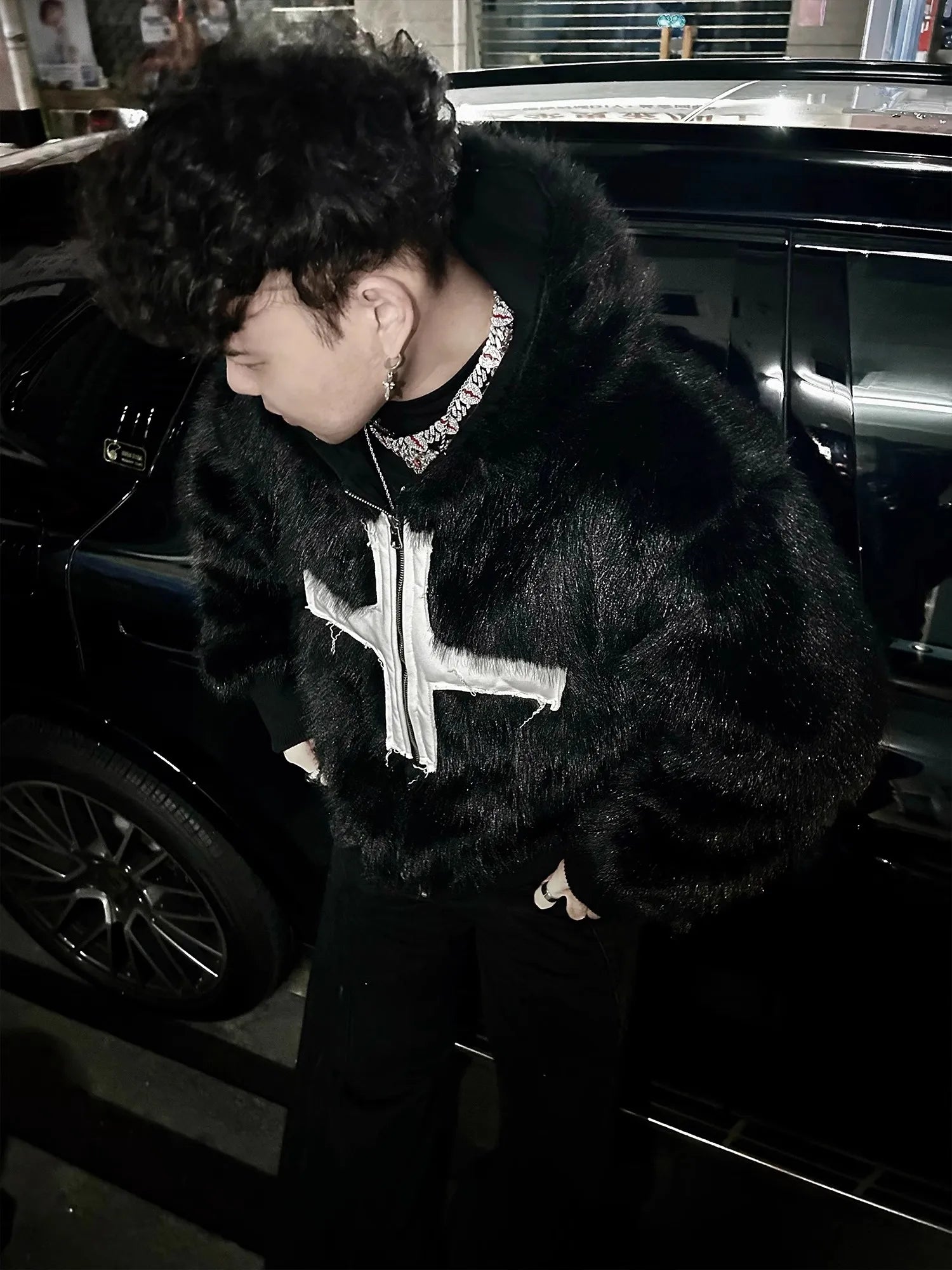 Mens Faux Fur Cross Jacket