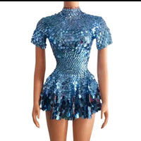 Shimmering Sequins Mermaid Leotard Micro Dress - Festigal