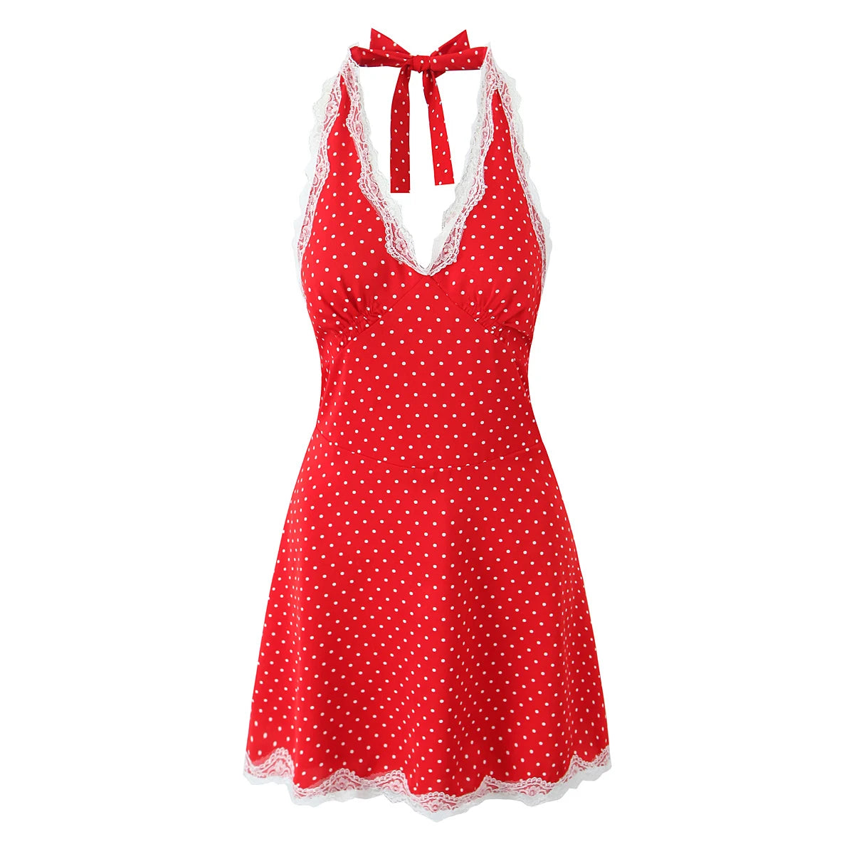 Polka Dot Lace Trim Dress - Festigal