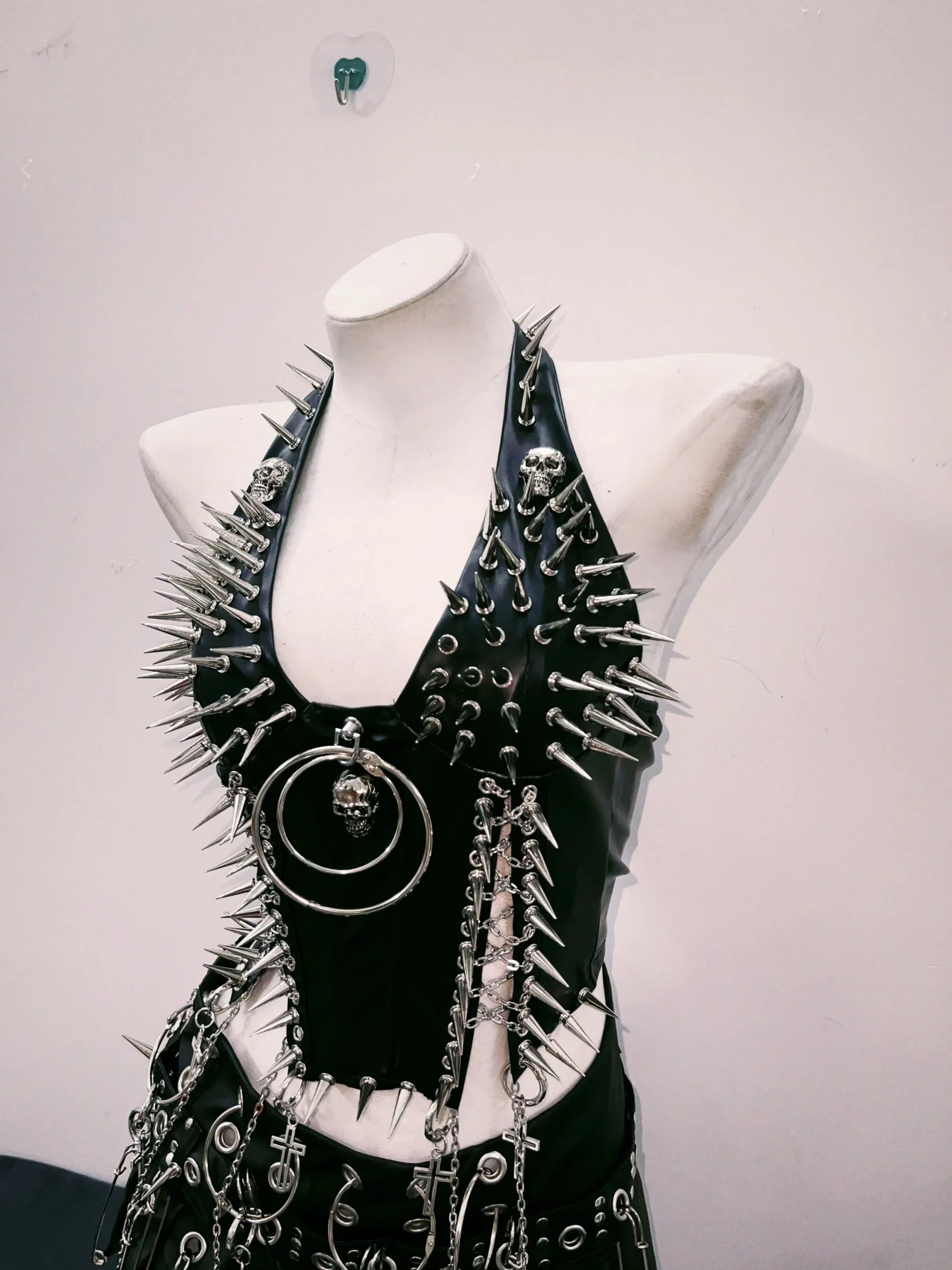 Faux Leather Spiked Halter Neck Top