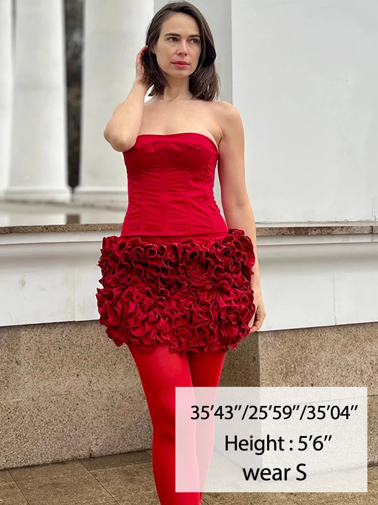 Red Corset & Mini Ruffle Skirt Two Piece Set - Festigal