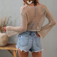 Dramatic Mesh Flare Sleeve Crop Top Pullover - Festigal