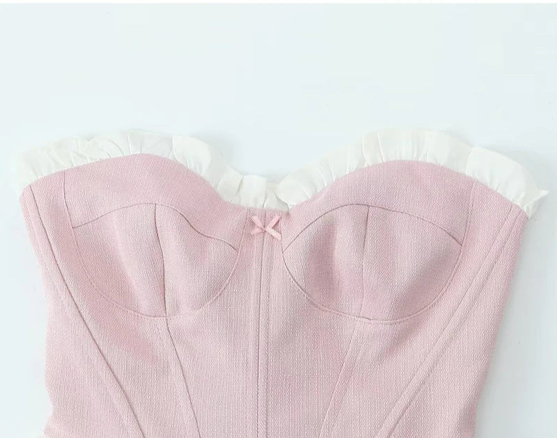 Pink Boned White Ruffle Corset - Festigal