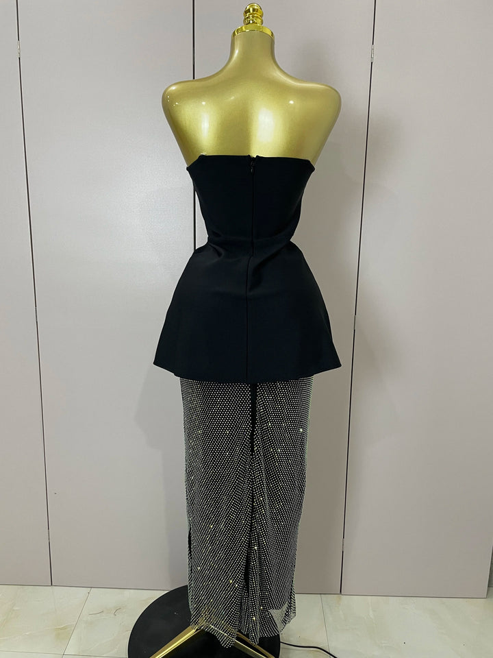 Asymmetrical Glitter Top & Maxi Skirt Set - Festigal