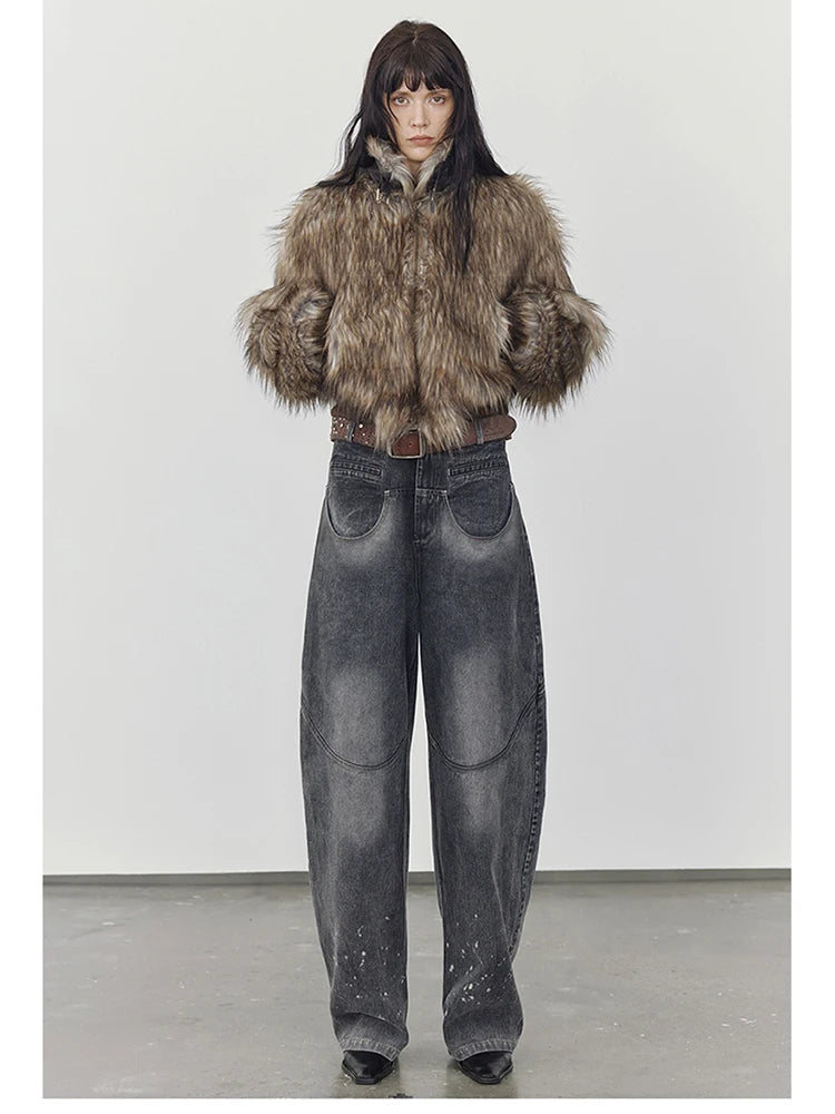 Brown Shaggy Faux Fur Coat - Festigal