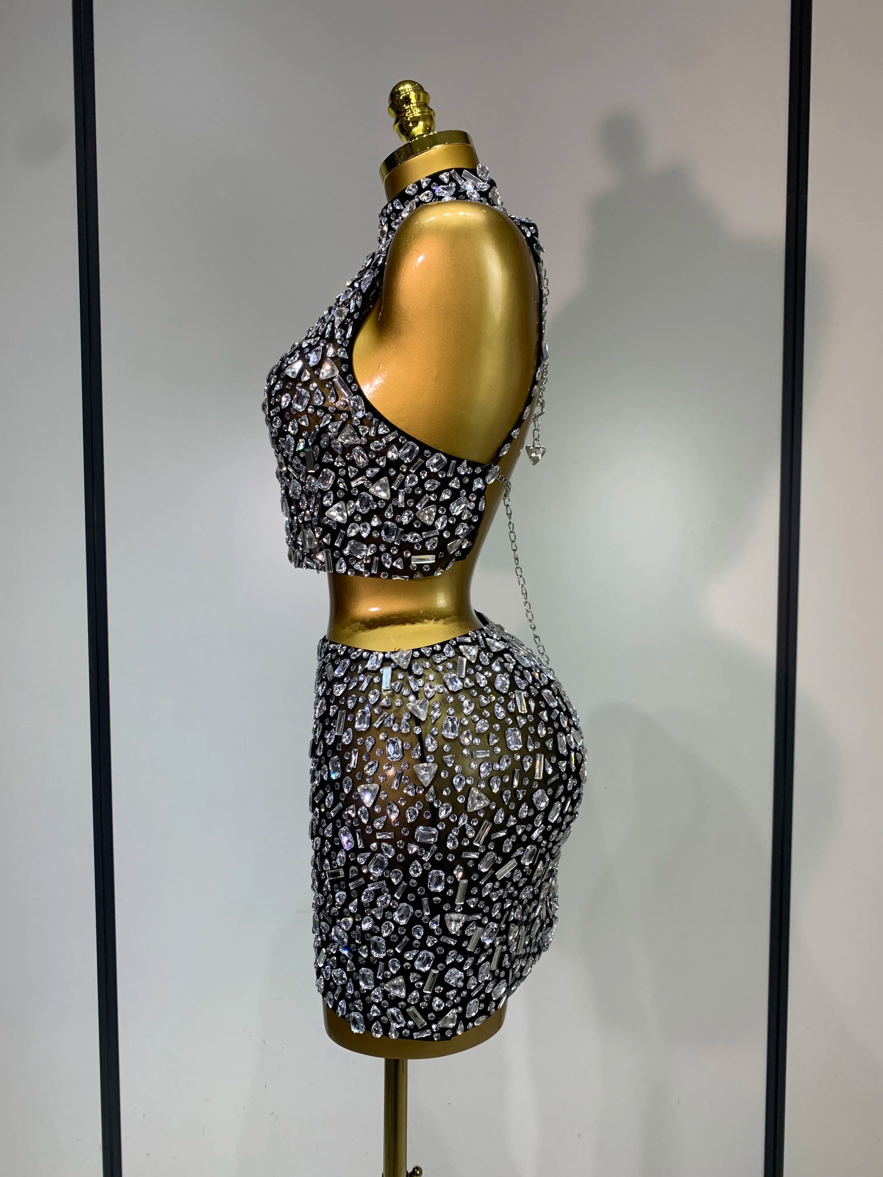 Rhinestone Tank Top & Mini Skirt Set