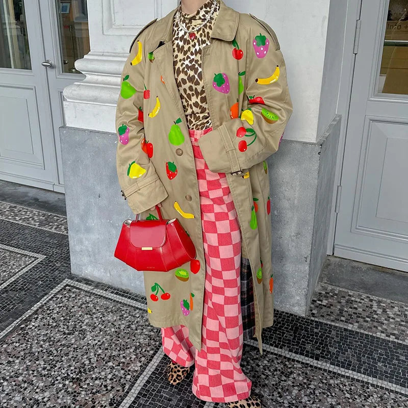 Fruit Print Trench Coat - Festigal
