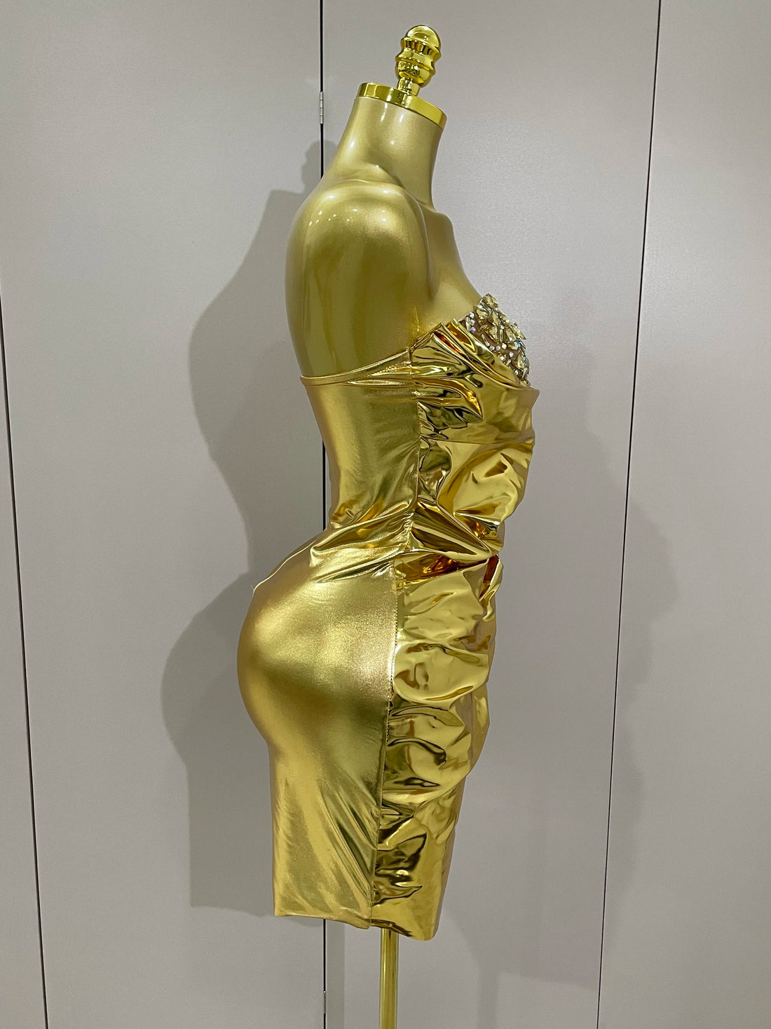 Gold Sequin Ruched Strapless Dress - Festigal