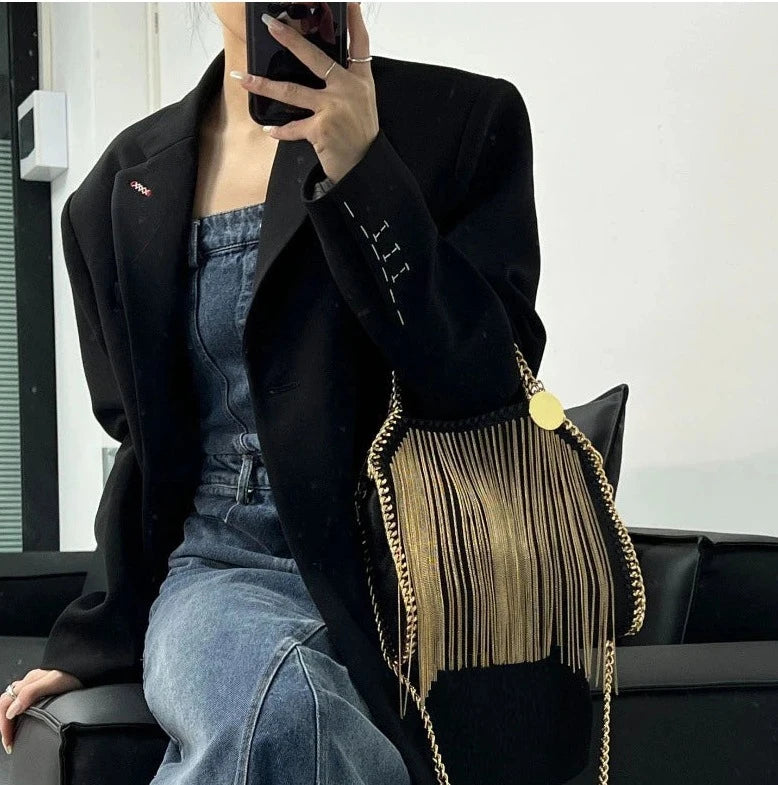 Faux Leather Tassel Bag - Festigal