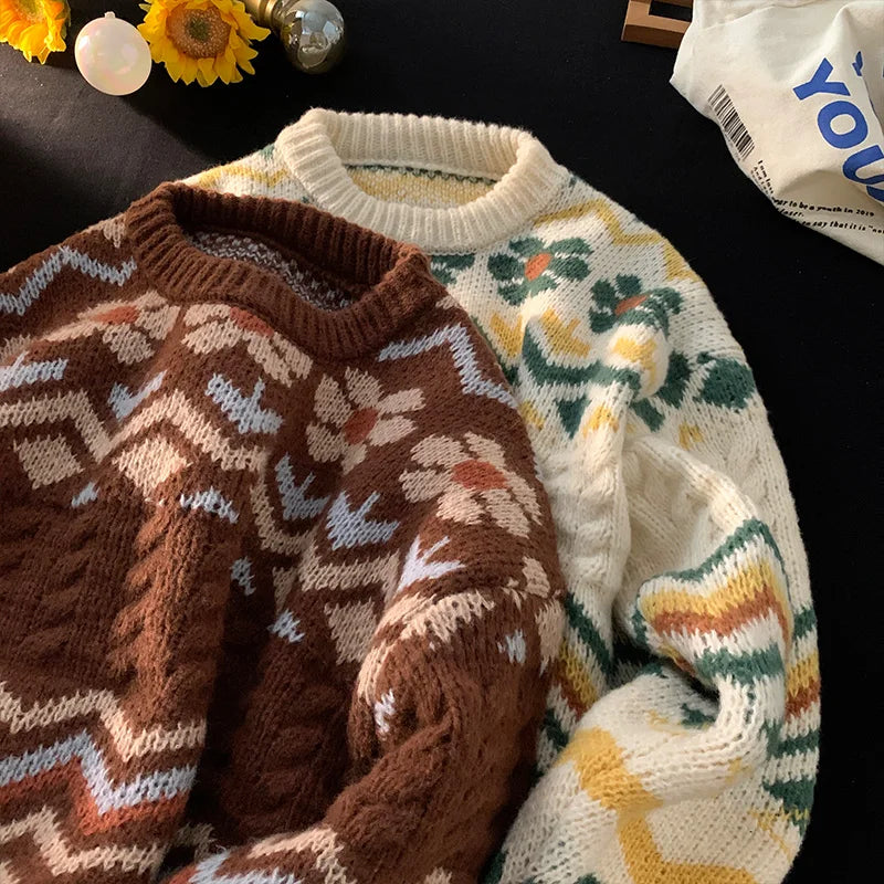 Men's Flower Aztec Knit Jumper - Festigal