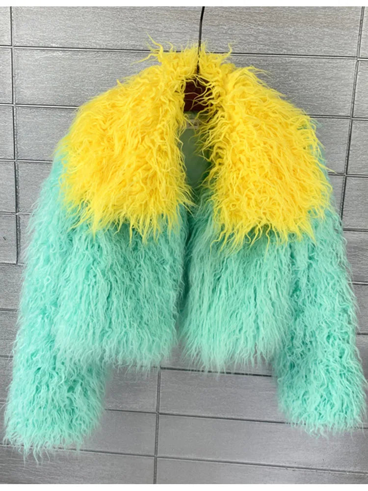 Contrast Cropped Shaggy Jacket - Festigal
