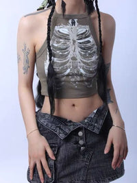 Punk Aesthetic Skeleton Print Sleeveless Vest - Festigal