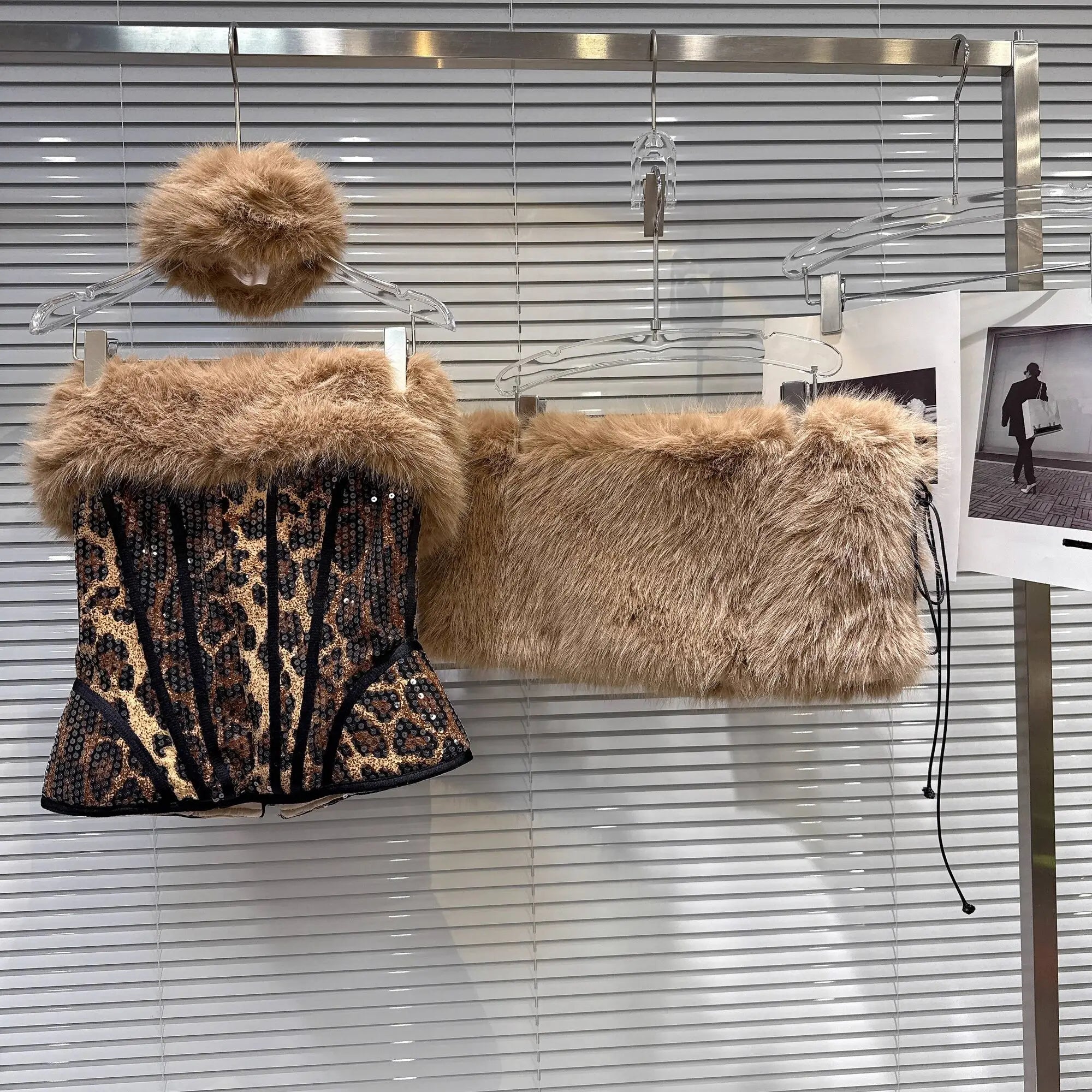 Leopard Print & Faux Fur Three Piece Set - Festigal