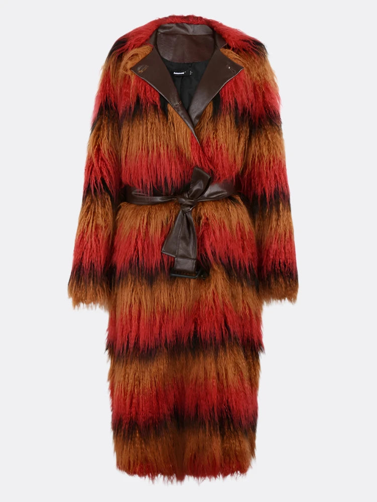 Oversized Faux Fur Trench Coat - Festigal