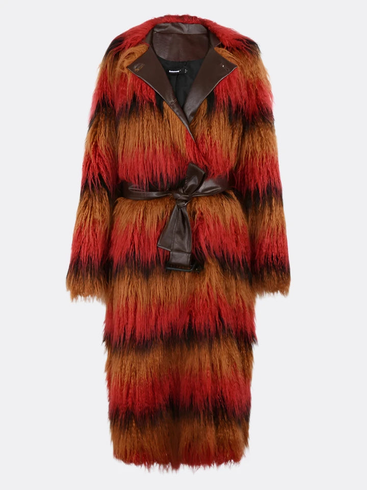 Oversized Faux Fur Trench Coat - Festigal