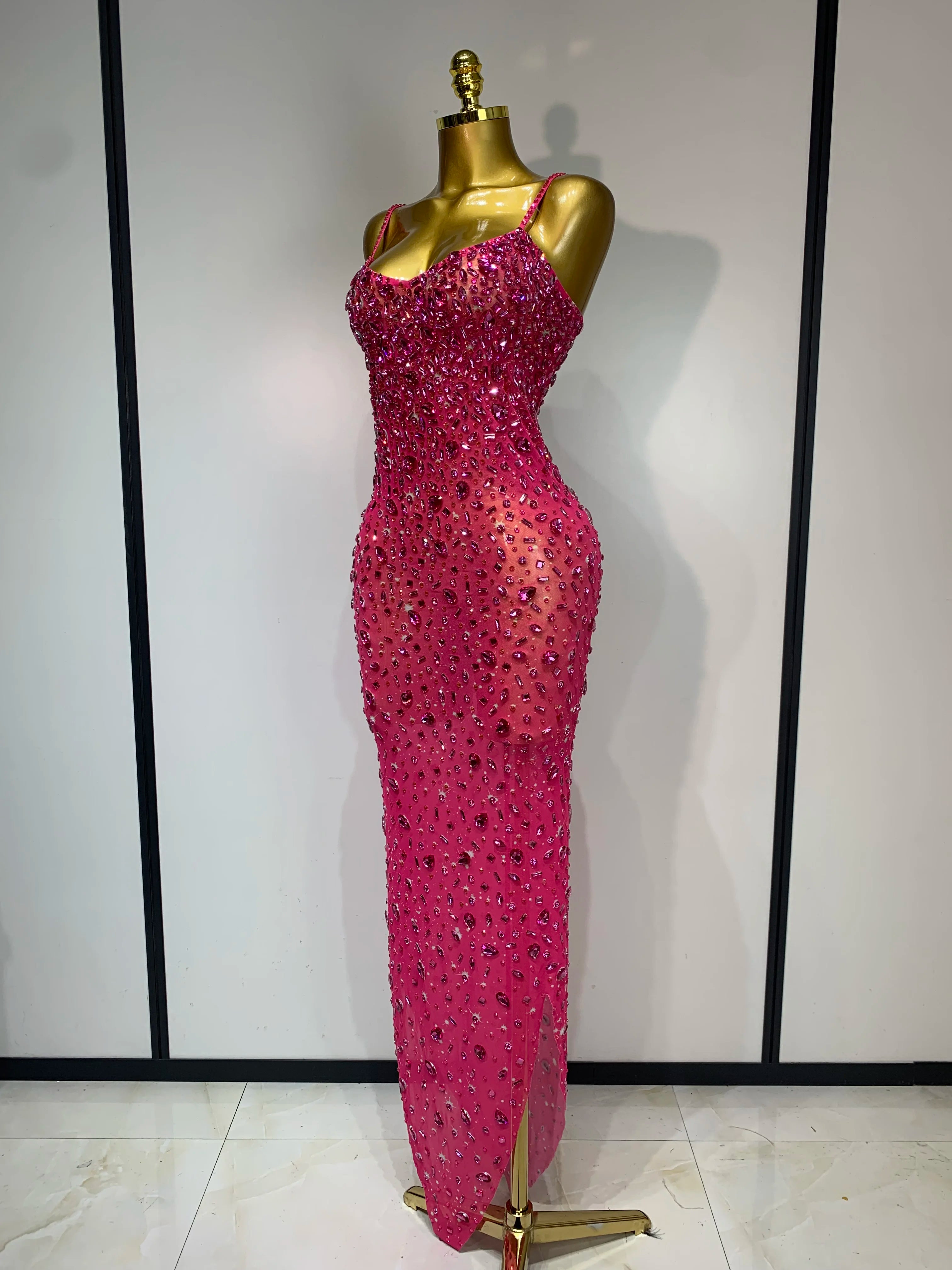 Rhinestone Mesh Maxi Dress