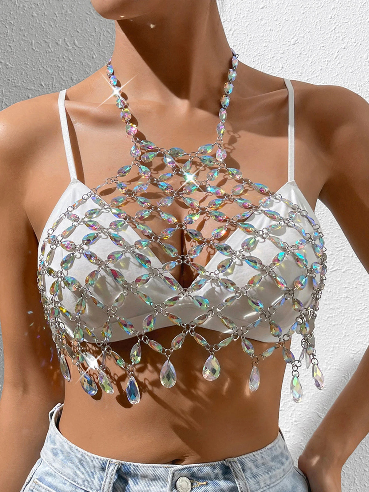 Hollow Out Rhinestone Top