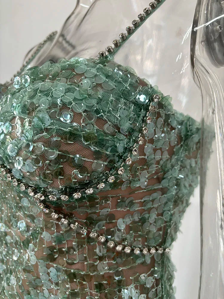 Embellished Green Bustier Dress