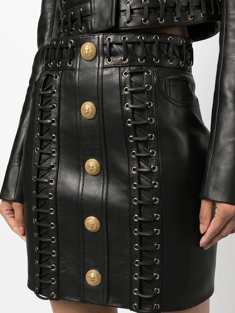Faux Leather Lace-Up Mini Skirt - Festigal