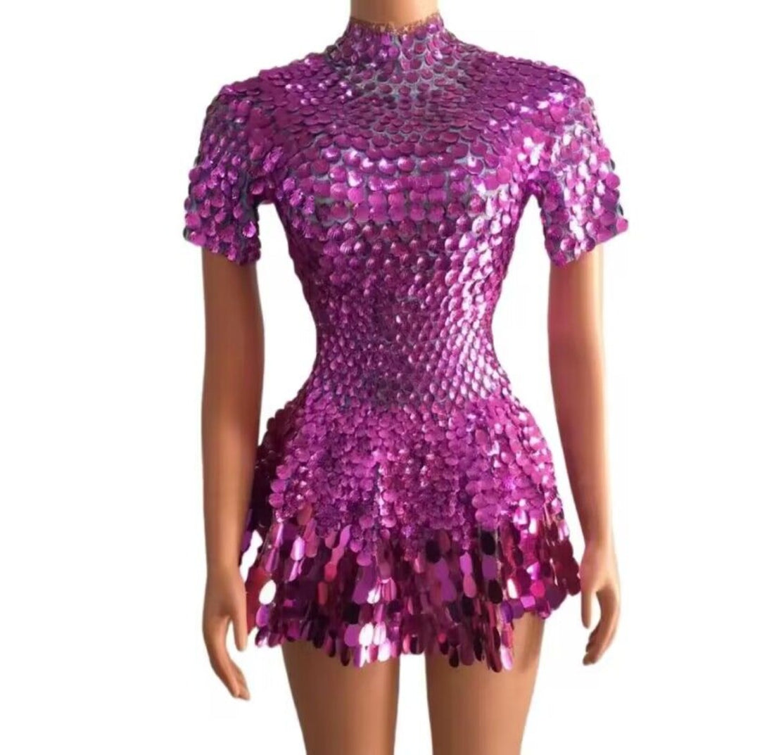 Shimmering Sequins Mermaid Leotard Micro Dress - Festigal