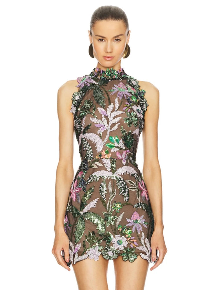 Tropicana Embroidered Sequin Dress