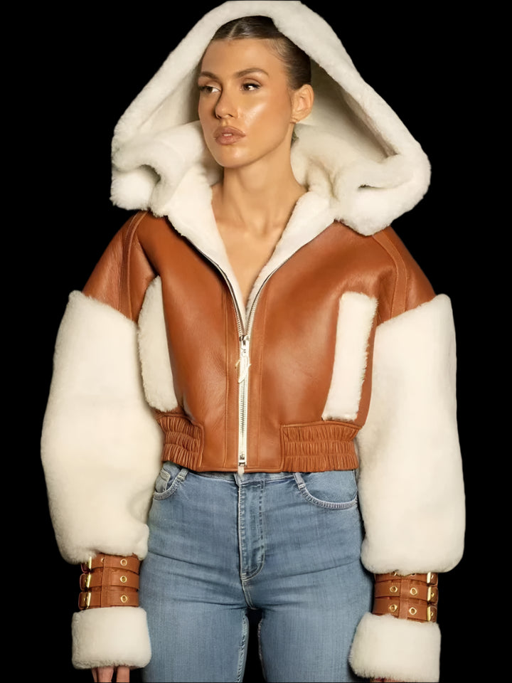 Faux Leather Patchwork Bomber Jacket - Festigal