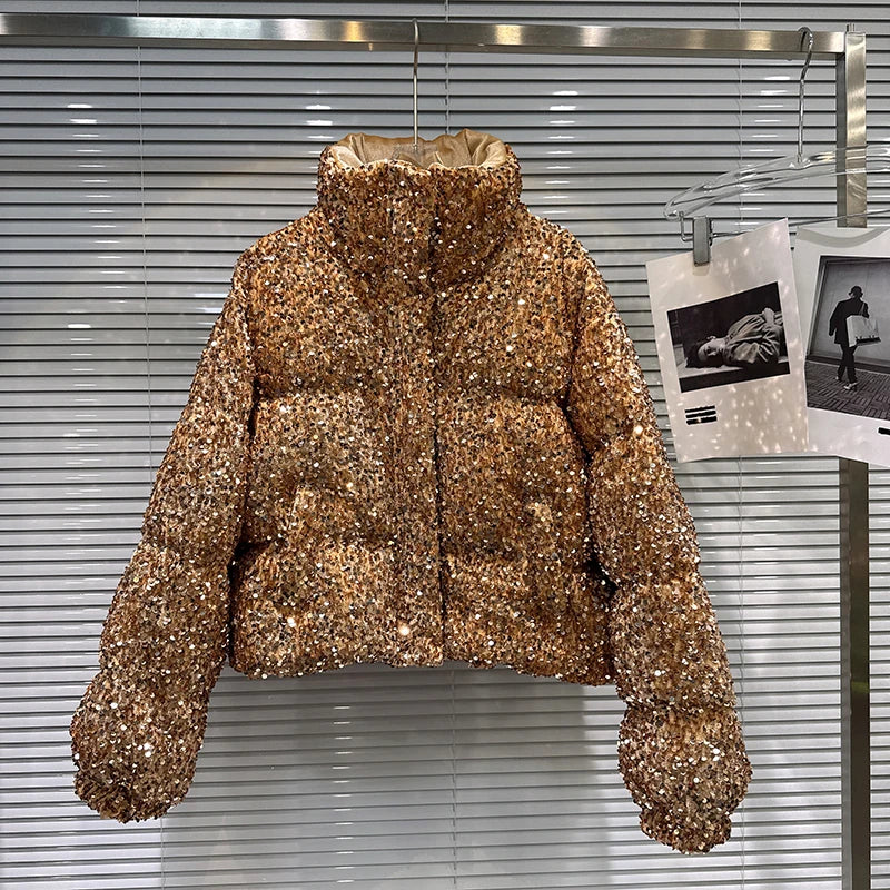 Sequin Puffer Bomber Jacket