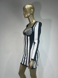 Black and White Striped Bandage Dress