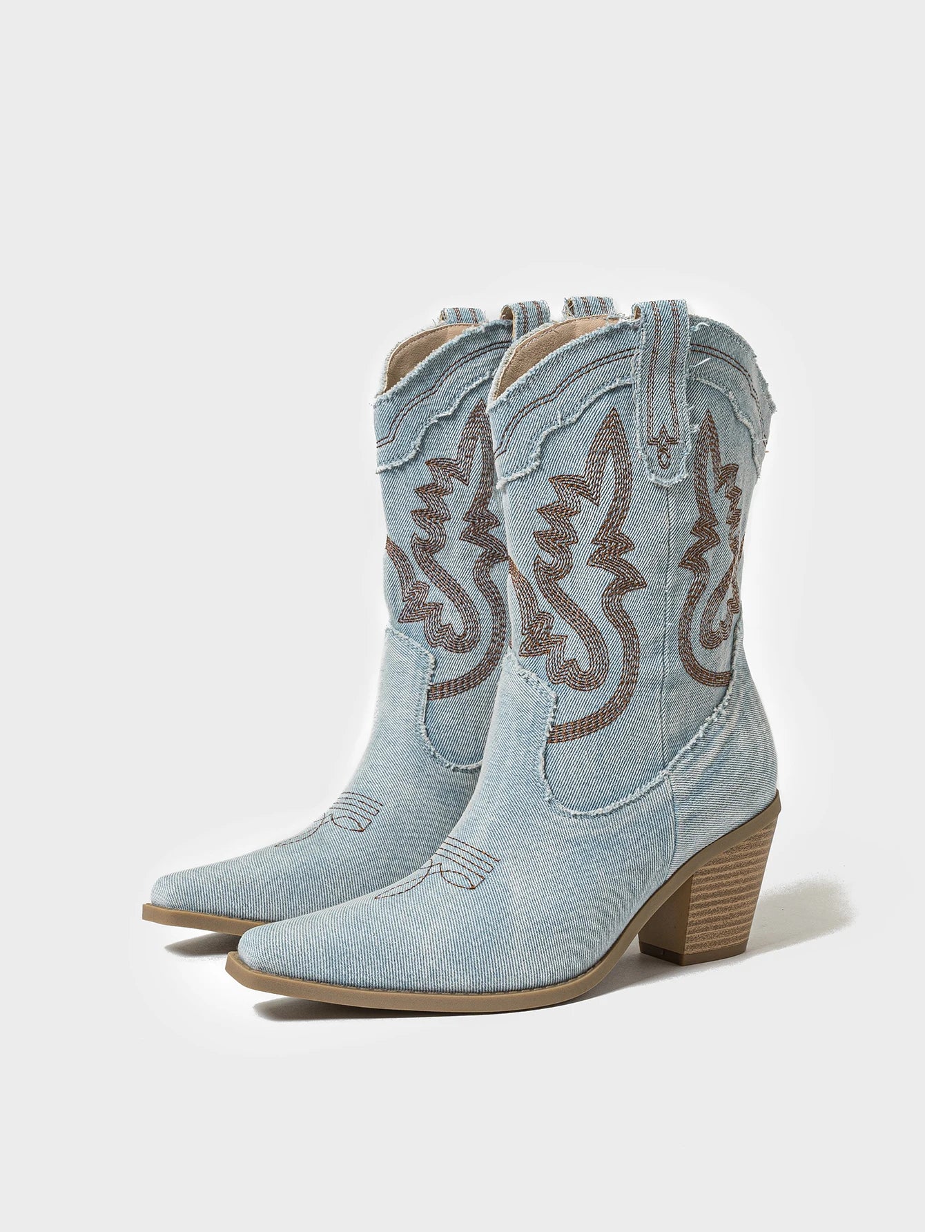 Embroidered Denim Cowboy Boots - Festigal