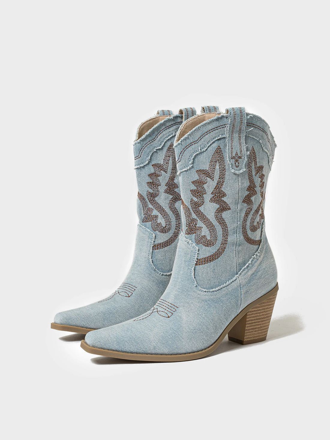Embroidered Denim Cowboy Boots - Festigal