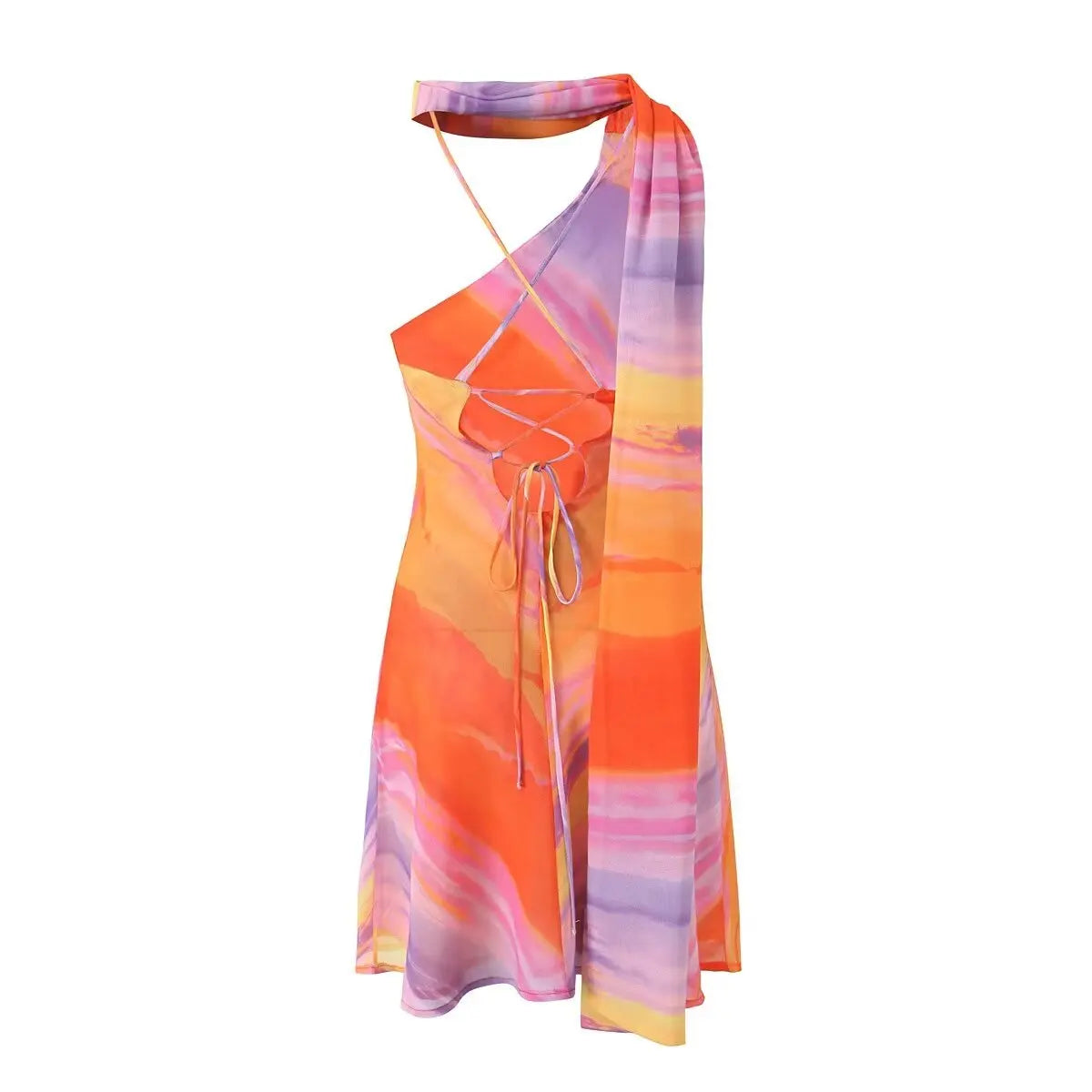 One Shoulder Orange Gradient Dress - Festigal