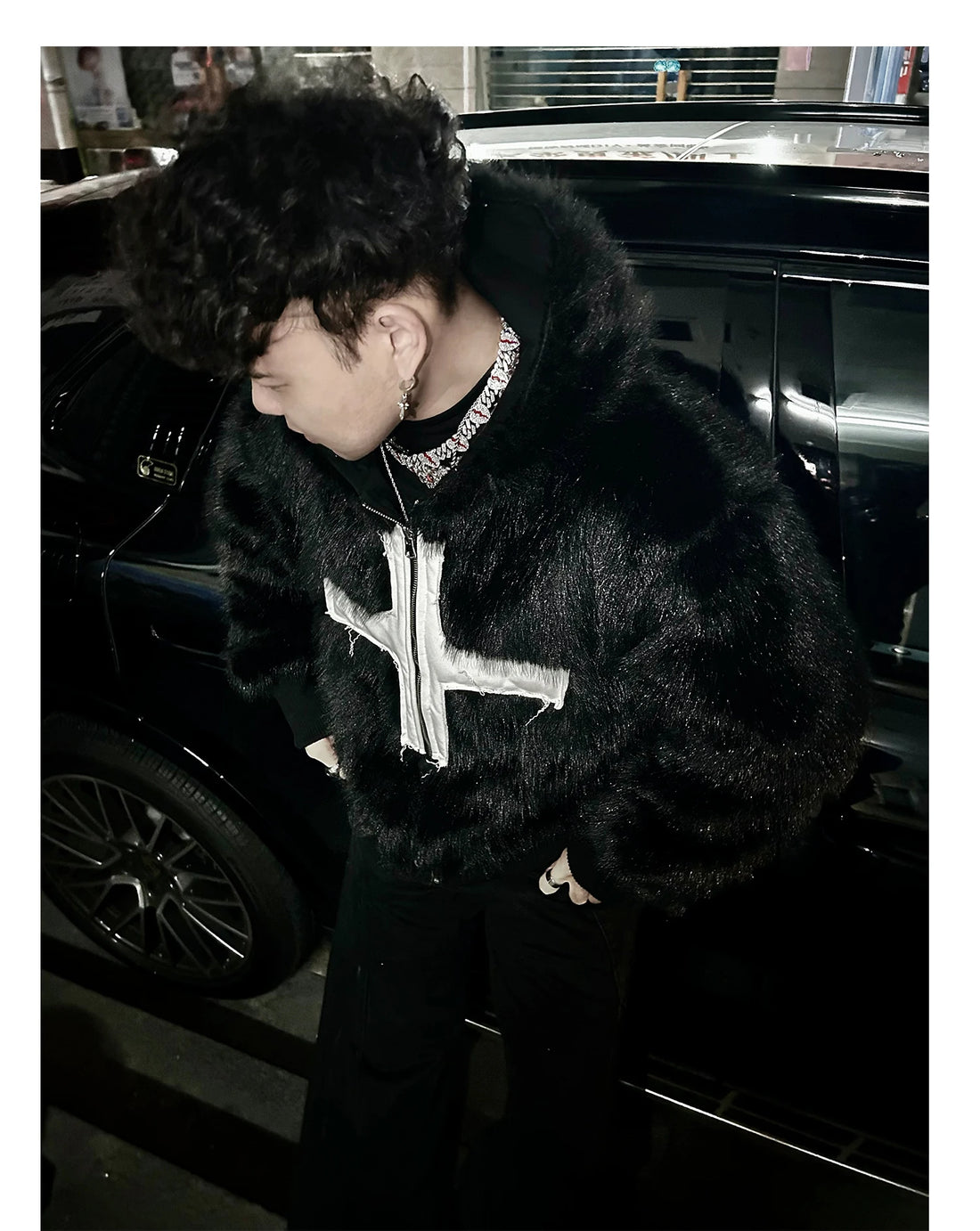 Mens Faux Fur Cross Jacket