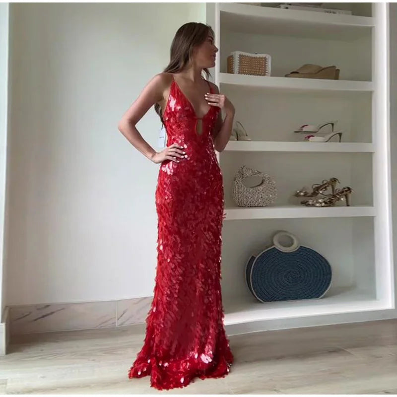 Red Sequin Maxi Dress - Festigal