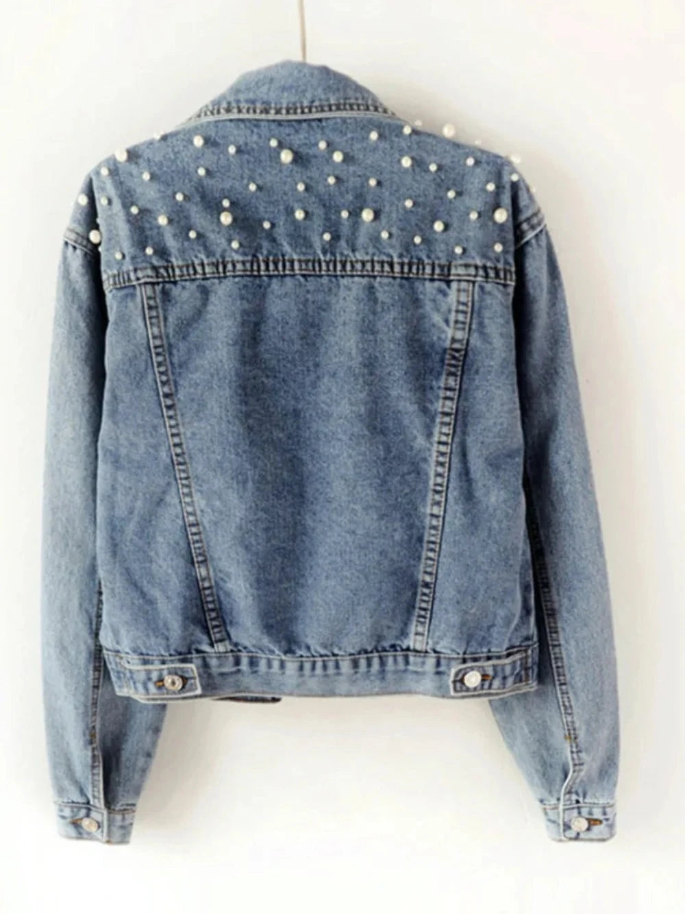Pearl Embellished Denim Jacket - Festigal