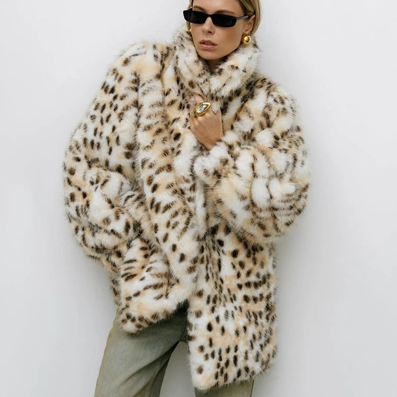 Faux Fur Leopard Print Coat - Festigal
