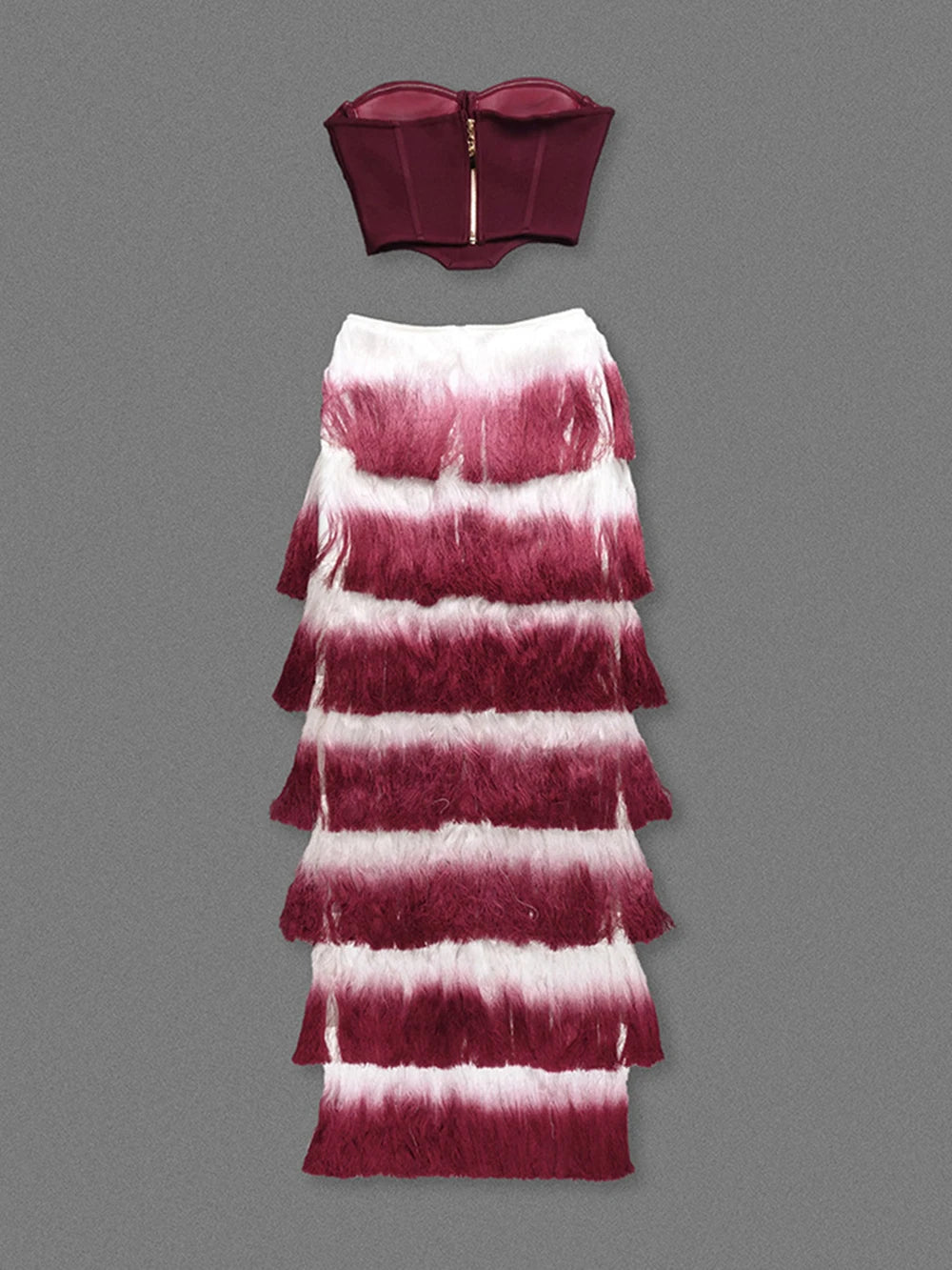 Gradient Top & Tassel Skirt Set - Festigal