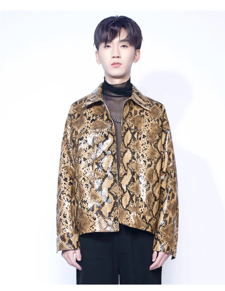 Faux Leather Men’s Snakeskin Jacket - Festigal